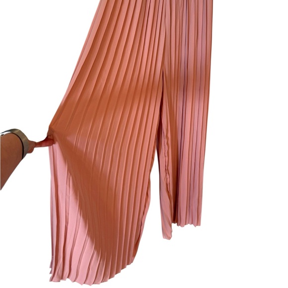 Coral Pink Pleated Crop Palazzo Pants Stretch Waist Small - Picture 4 of 7